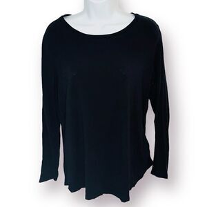 Westbound Mixed Media Cotton Blend Long Sleeve Back Pleat Top Black M